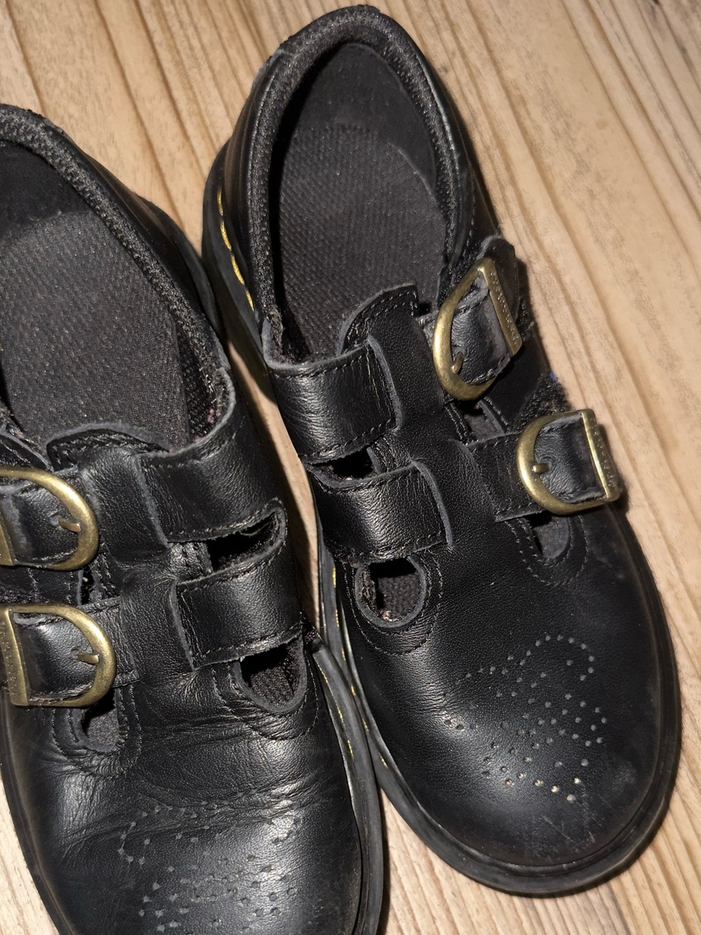 Dr. Martens Kids Black Double-Buckle Leather Shoes with Gold Buckles